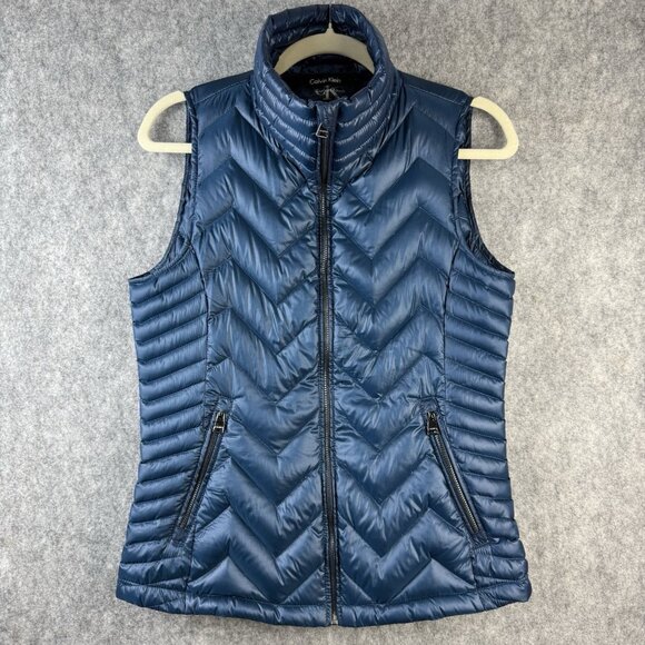 Calvin Klein‎ Packable Puffer Vest Women’s S Blue Down Filled Gorpcore Preppy - Picture 1 of 10